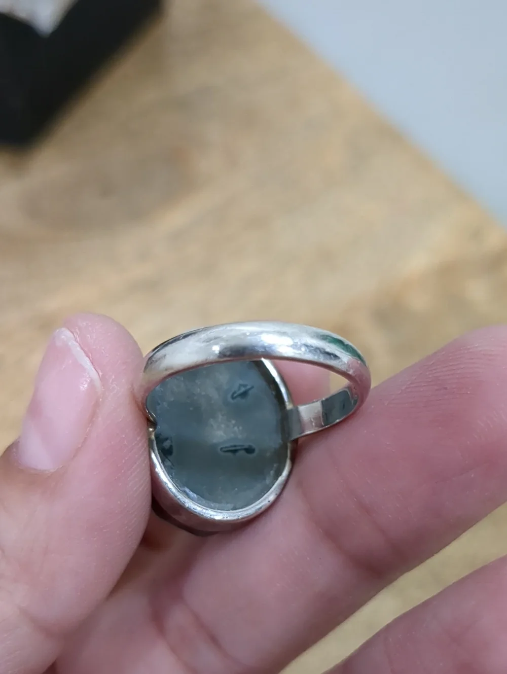 Black Druzy Oval Ring Sterling Silver
